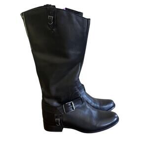 Matisse Wide Calf Riding Boots 11W Black Leather Zip Buckle Equestrian Moto NWOB